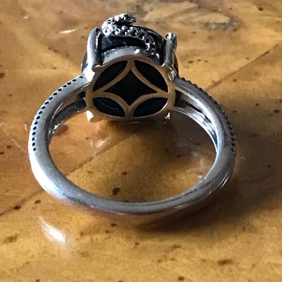Natural Black Jade Sterling Silver Snake Ring Size 6 - Picture 7 of 9